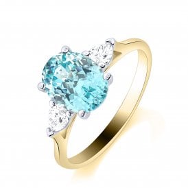 9ct Lab Grown Paraiba & Diamond 3 Stone Ring 0.26ct Paraiba  3.32ct