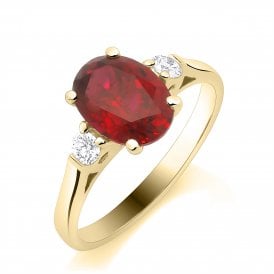9ct Lab Grown Ruby & Diamond 3 Stone Ring 0.11ct Ruby 1.75ct