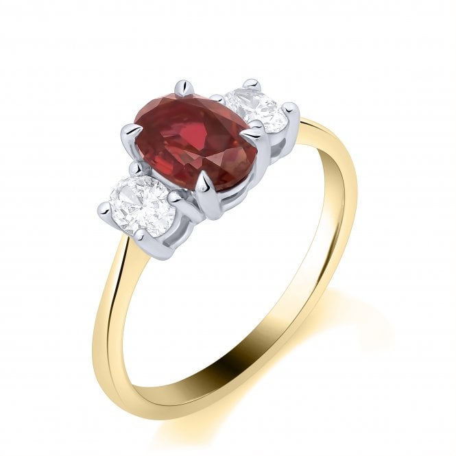 Lowry Diamonds 9ct Lab Grown Ruby & Diamond 3 Stone Ring 0.30ct Ruby 1.00ct