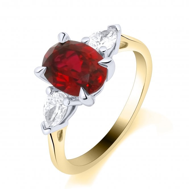 Lowry Diamonds 9ct Lab Grown Ruby & Diamond 3 Stone Ring 0.30ct Ruby 1.61ct