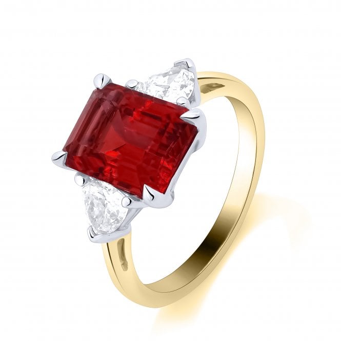 Lowry Diamonds 9ct Lab Grown Ruby & Diamond 3 Stone Ring 0.47ct Ruby 2.96ct