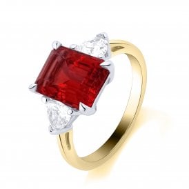 9ct Lab Grown Ruby & Diamond 3 Stone Ring 0.47ct Ruby 2.96ct