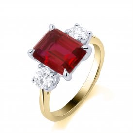 9ct Lab Grown Ruby & Diamond 3 Stone Ring 0.50ct Ruby 3.08ct