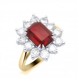 9ct Lab Grown Ruby & Diamond Cluster Ring 1.00ct Ruby  2.00ct