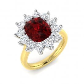9ct Lab Grown Ruby & Diamond Cluster Ring  Dia 1.29ct , Ruby 3.73ct