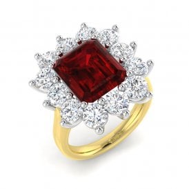 9ct Lab Grown Ruby & Diamond Cluster Ring  Dia 2.85ct , Ruby 6.17ct