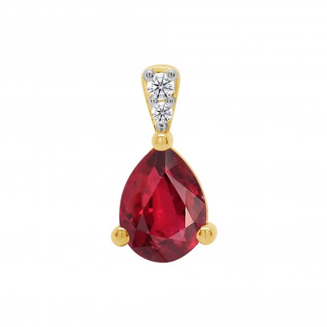 Lowry Diamonds 9ct Lab Grown Ruby & Diamond Pendant & Chain 0.04ct