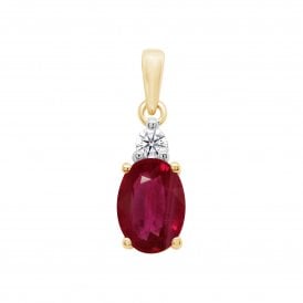 9ct Lab Grown Ruby & Diamond Pendant & Chain 0.05ct