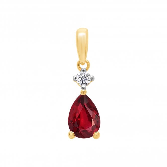 Lowry Diamonds 9ct Lab Grown Ruby & Diamond Pendant & Chain 0.05ct