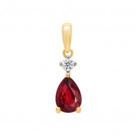 9ct Lab Grown Ruby & Diamond Pendant & Chain 0.05ct