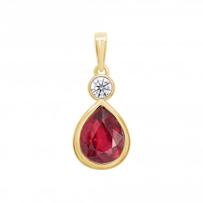 Lowry Diamonds 9ct Lab Grown Ruby & Diamond Pendant & Chain 0.11ct