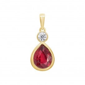 9ct Lab Grown Ruby & Diamond Pendant & Chain 0.11ct