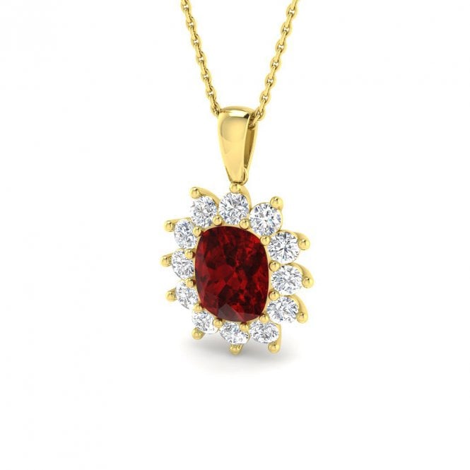 Lowry Diamonds 9ct Lab Grown Ruby & Diamond Pendant & Chain Dia 1.01ct , Ruby 2.75ct