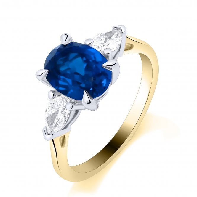 Lowry Diamonds 9ct Lab Grown Sapphire & Diamond 3 Stone Ring 0.31ct Sapphire 1.61ct