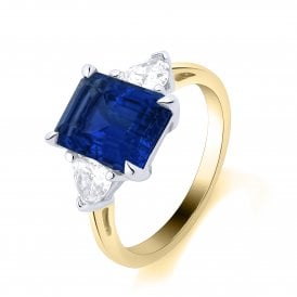 9ct Lab Grown Sapphire & Diamond 3 Stone Ring 0.48ct Sapphire 2.73ct