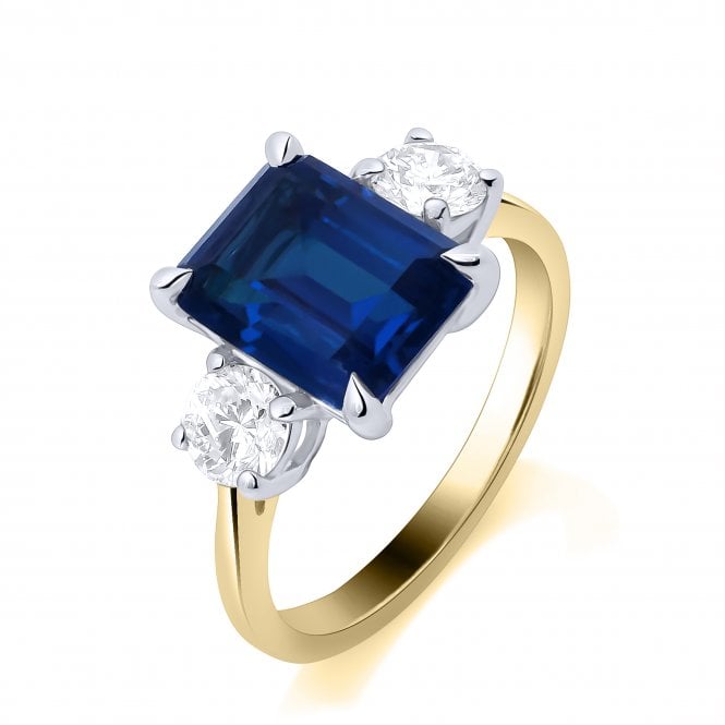 Lowry Diamonds 9ct Lab Grown Sapphire & Diamond 3 Stone Ring 0.52ct Sapphire 2.95ct