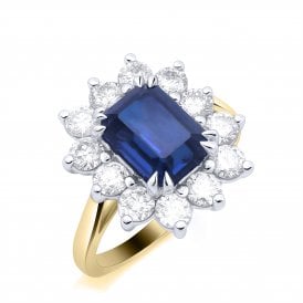 9ct Lab Grown Sapphire & Diamond Cluster Ring 1.00ct Sapphire 2.03ct