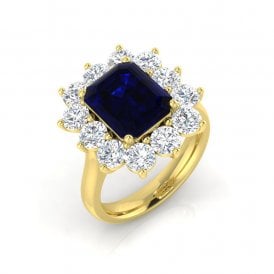 9ct Lab Grown Sapphire & Diamond Cluster Ring  Dia 1.94ct , Sapp 4.92ct