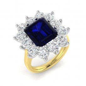 9ct Lab Grown Sapphire & Diamond Cluster Ring  Dia 2.77ct , Sapp 6.46ct