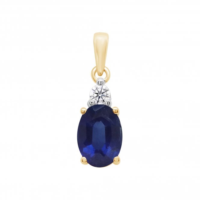 Lowry Diamonds 9ct Lab Grown Sapphire & Diamond Pendant & Chain 0.05ct