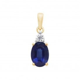 9ct Lab Grown Sapphire & Diamond Pendant & Chain 0.05ct
