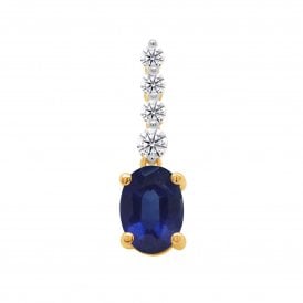 9ct Lab Grown Sapphire & Diamond Pendant & Chain 0.15ct