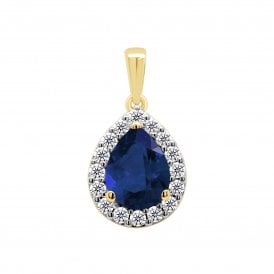 9ct Lab Grown Sapphire & Diamond Pendant & Chain 0.25ct