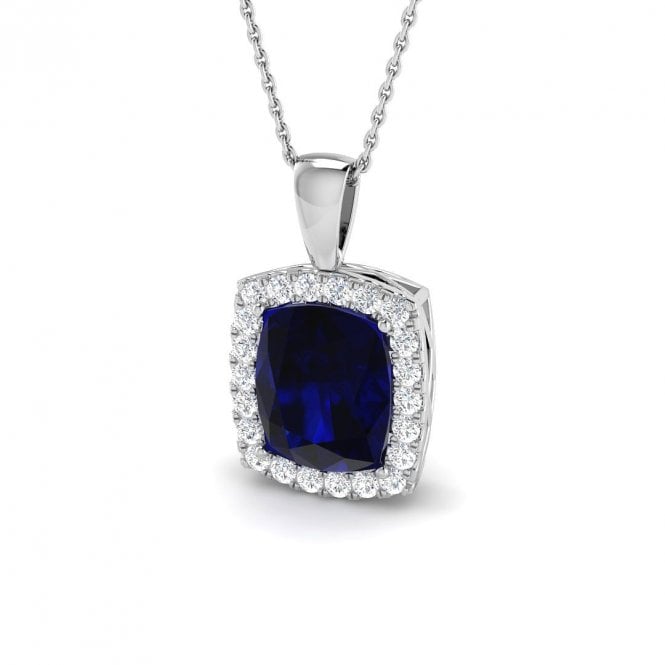Lowry Diamonds 9ct Lab Grown Sapphire & Diamond Pendant & Chain Dia 0.48ct , Sapp 5.70ct
