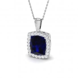 9ct Lab Grown Sapphire & Diamond Pendant & Chain  Dia 0.48ct , Sapp 5.70ct