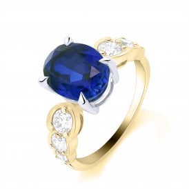9ct Lab Grown Sapphire & Diamond Ring 0.50ct Sapphire  2.39ct
