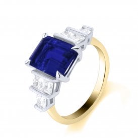 9ct Lab Grown Sapphire & Diamond Ring 0.60ct Sapphire 4.94ct