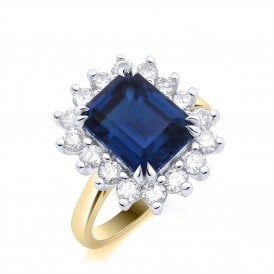 9ct Lab Grown Sapphire & Diamond Ring 0.65ct Sapphire  4.94ct