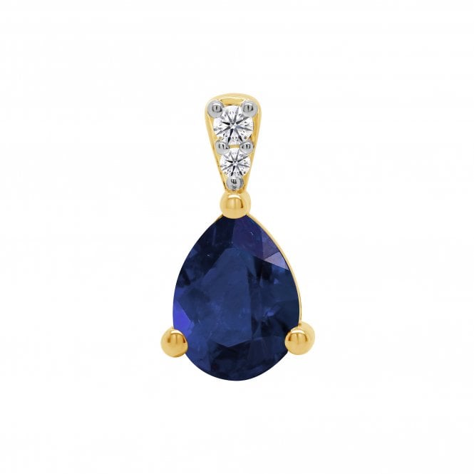 Lowry Diamonds 9ct Lab Grownd Sapphire & Diamond Pendant & Chain 0.04ct