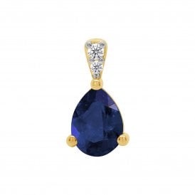 9ct Lab Grownd Sapphire & Diamond Pendant & Chain 0.04ct
