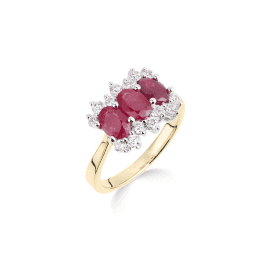 9ct Ruby & .42ct Diamond Cluster Ring