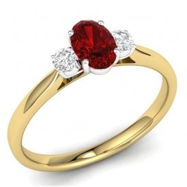 9ct Ruby & Diamond 3 Stone Ring 0.18ct