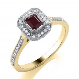 9ct Ruby & Diamond Cluster Ring 0.13ct