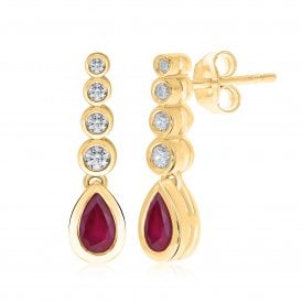 9ct Ruby & Diamond Drop Earrings