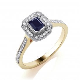 9ct Sapphire & Diamond Cluster Ring 0.13ct