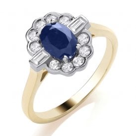 9ct Sapphire & Diamond Cluster Ring 0.30ct Sapphire 1.13ct