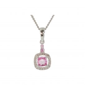 9ct WG Pink Sapp & Diamond Pendant & Chain