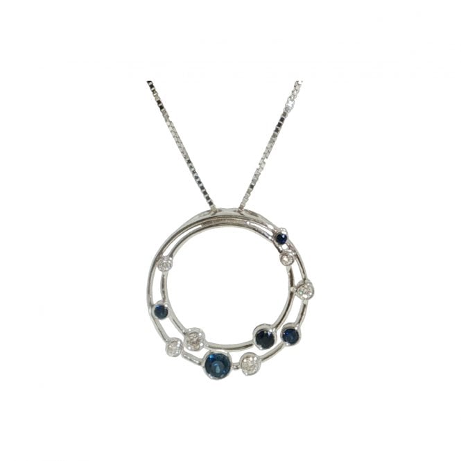 Lowry Diamonds 9ct Wg Sapphire & Diamond Pendant & Chain 0.18ct