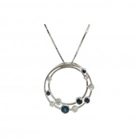 9ct Wg Sapphire & Diamond Pendant & Chain 0.18ct