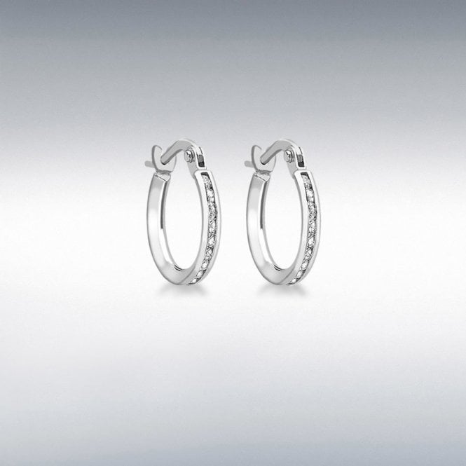 Lowry Gold 9ct White Gold 19mm CZ Hoop Earrings