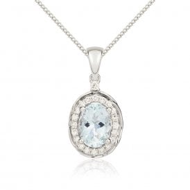 9ct White Gold Aqua & Diamond Pendant