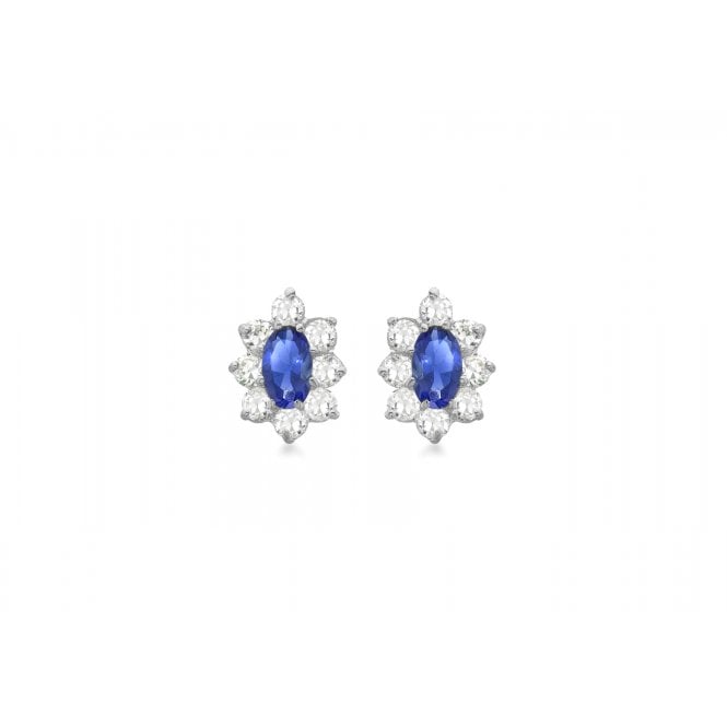 Lowry Gold 9ct White Gold Blue CZ Cluster Stud Earrings
