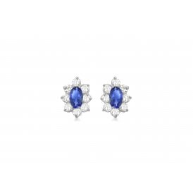 9ct White Gold Blue CZ Cluster Stud Earrings