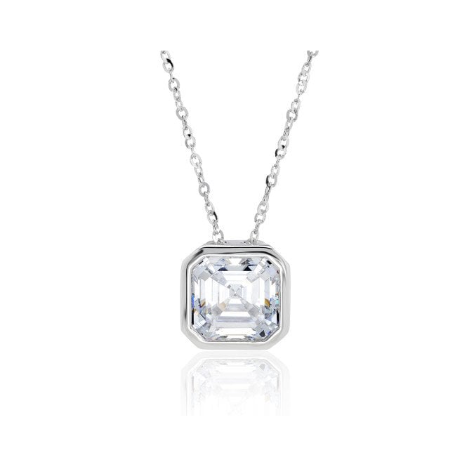 Lowry Gold 9ct White Gold Cushion Set CZ Necklace