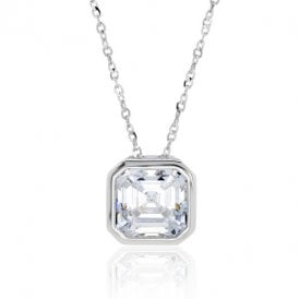 9ct White Gold Cushion Set CZ Necklace
