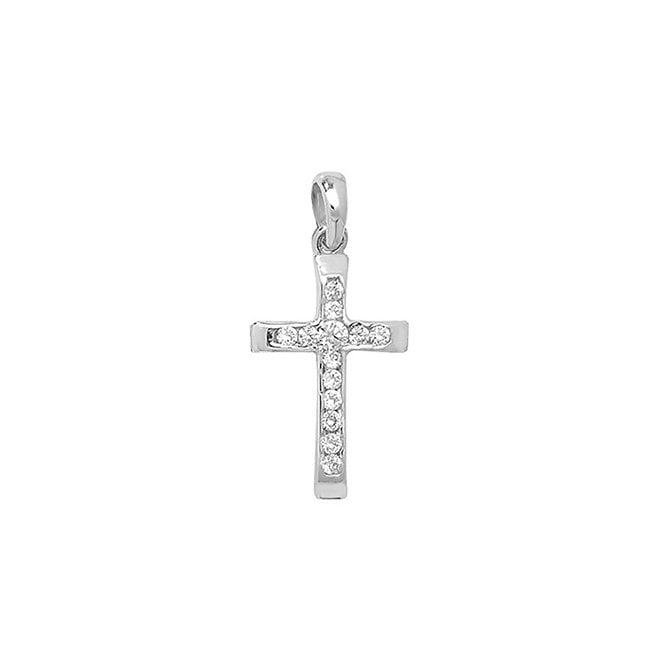 Lowry Gold 9ct White Gold Cz Cross & Chain